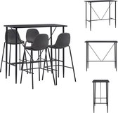 vidaXL Barset Carlo - Bartafel 120x60x110 cm - Barstoelen 51x49x99 cm - Zwart/D donkergrijs - Polyester - Set tafel en stoelen