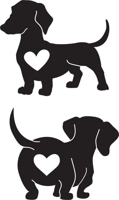 Raam - auto - deur sticker 2 x teckel - hond - laptop sticker