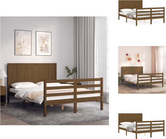 vidaXL Bedframe - Massief grenenhout - 195.5 x 125.5 x 100 cm - Honingbruin - Matras 120 x 190 cm - Bed