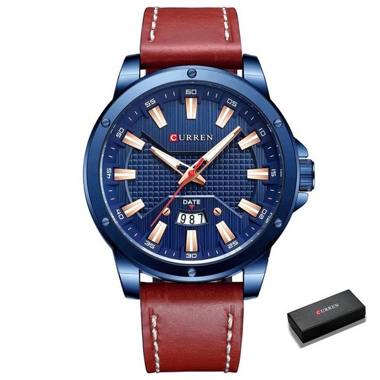 Foto: Horloges voor mannen heren horloge curren herenhorloge watch jongens horloges incl horlogebox geschenkdoos bruin blauw