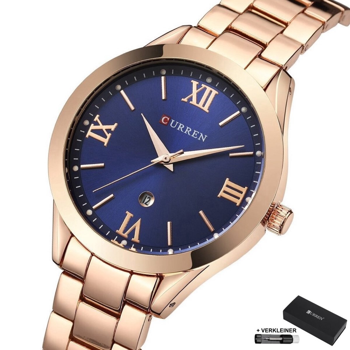 Curren - Horloge Dames - Cadeau voor Vrouw - 30 mm - Horloges voor Vrouwen - Rosé Blauw