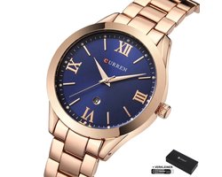 Curren - Horloge Dames - Cadeau voor Vrouw - Horloges voor Vrouwen - 30 mm - Rosé Blauw
