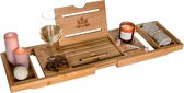 Uitschuifbare houten badplank 70-105 x 23 x 4 cm - Bamboe badkuip met standaard en pen voor tablets en telefoons - Wijnhouder badkuip - Badtafel - Tablet houder bad