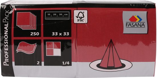 250 Serviettes BORDEAUX ROUGE 33 x 33 cm - 2 épaisseurs - certifiées FSC®