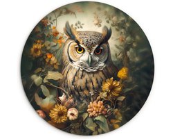 WallCircle® Wandcirkel 30x30 cm - Muurcirkel Uil - Vogels - Bloemen - Natuur - Portret - Dieren - Muurdecoratie woonkamer - Wanddecoratie slaapkamer - Kamer decoratie accessoires - Ronde schilderijen - Woonaccessoires cirkel binnen