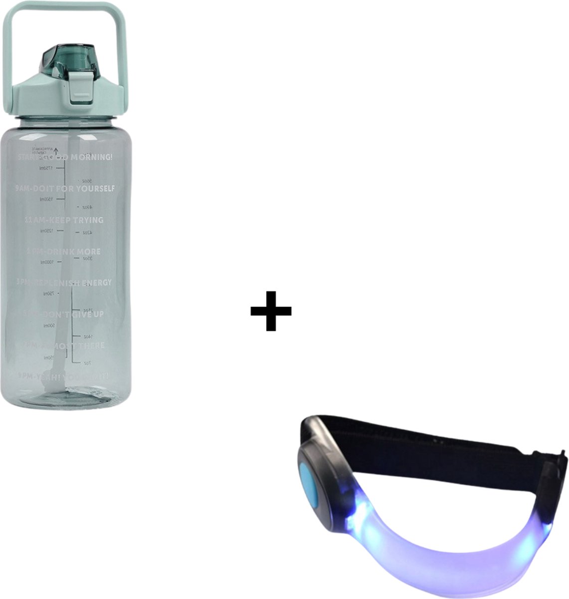 Waterfles - Drinkfles - Bidon - Waterfles Met Tijdmarkeringen - Motivatie Waterfles - Waterfles & Drinkfles & Bidon 2 Liter - Drinkfles & Waterfles Met Rietje - Drinkfles Kinderen & Volwassenen - Grote Waterfles | Groen, 2 Liter
