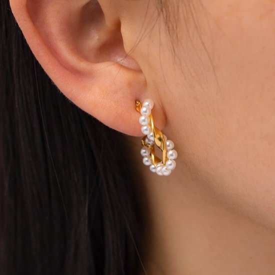 Boucles d'oreilles Soraro Gold Bicolore avec Perles | Plaqué Or 18 carats | Perle | Boucles d'oreilles femmes | Boucles d'oreilles élégantes | Cadeau pour elle | Cadeau d'anniversaire | Cadeau de Noël | Black Friday | Saint-Nicolas | Noël