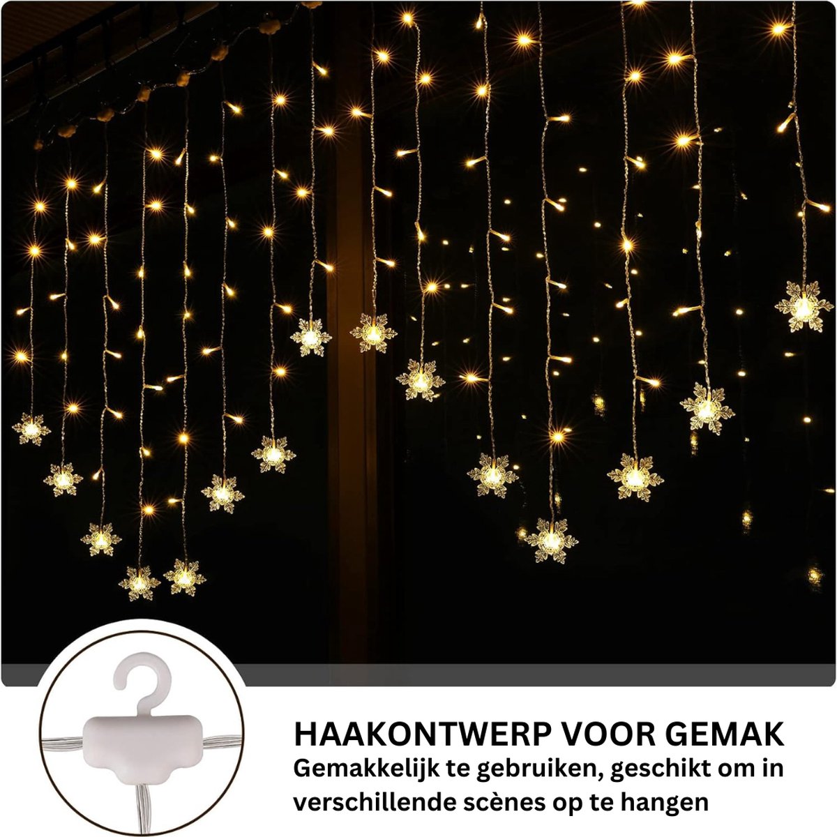 Gcstnn Lichtgordijn met sterren, raam, kerstdecoratie, 2 m, 8