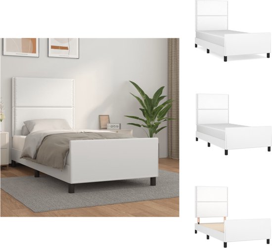 vidaXL Bedframe - Hoogwaardig Kunstleer - Verstelbare Hoogte - Stabiele Poten - Multiplex Lattenbodem - Comfortabele Ondersteuning - Wit - 203 x 103 x 118/128 cm - Bed