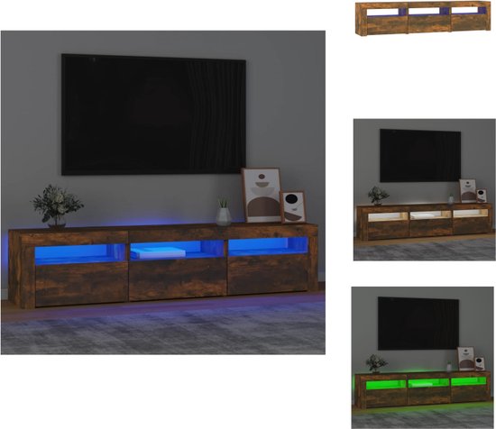 vidaXL Meuble TV - Chêne fumé - 180 x 35 x 40 cm - Éclairage LED- Meuble