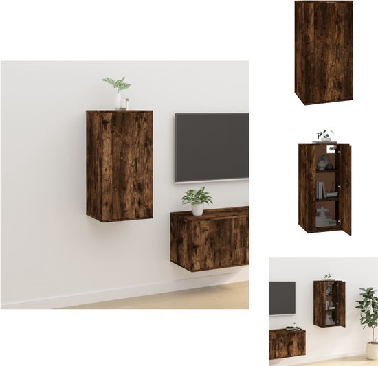 vidaXL Tv-meubel Gerookt Eiken - Wandgemonteerd - 40 x 34.5 x 80 cm - Kast
