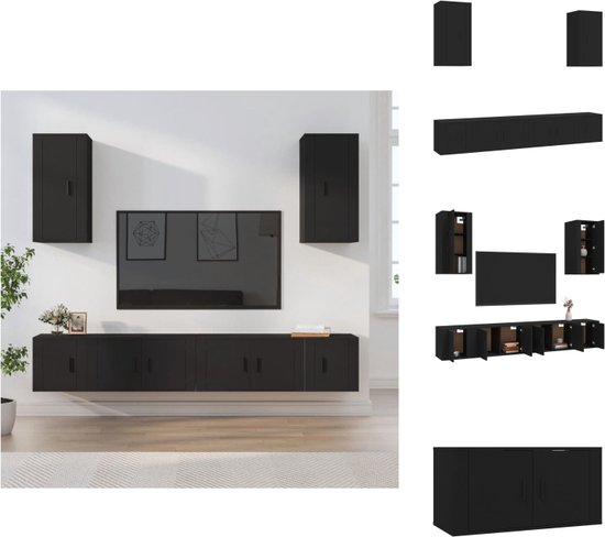vidaXL Tv-meubelset - klassiek - hout - zwart - 80x34.5x40 cm en 40x34.5x40 cm en 40x34.5x80 cm - wandgemonteerd - Kast