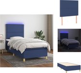 vidaXL Boxspring Bed - Blauw - 203 x 80 x 118/128 cm - Verstelbaar hoofdbord - Kleurrijke LED-verlichting - Pocketvering matras - Huidvriendelijk topmatras - Inclusief montagehandleiding - Bed