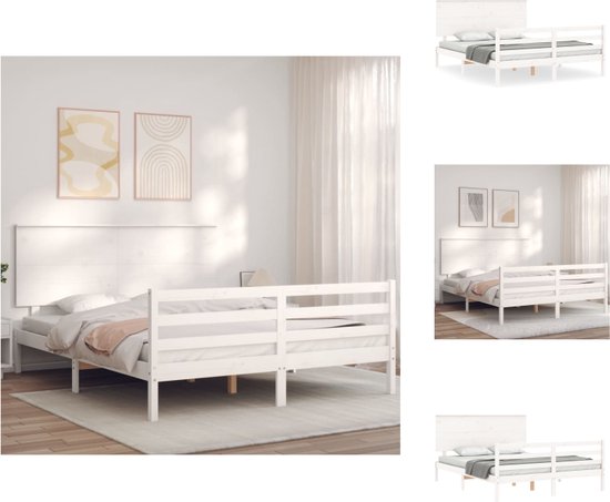 vidaXL Bed - Grenenhout - Wit - 205.5 x 165.5 x 82.5 cm - Matras niet inbegrepen - Bed