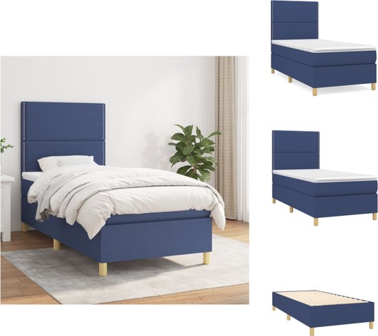 vidaXL Boxspringbed - Bed - 203 x 100 x 118/128 cm - Blauw - Ademend en Duurzaam - Bed