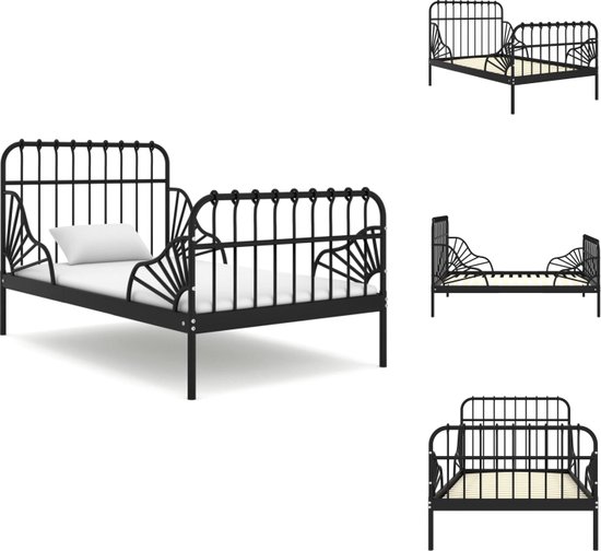 vidaXL Metalen Bedframe - Verlengbaar - Zwart - 134.4/204.4 x 83.5 x 90 cm - Geschikte matras- 80 x 130/200 cm - Montage vereist - Bed