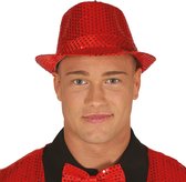 Toppers in concert - Carnaval verkleed set compleet - hoedje en vlinderstrikje - rood - heren/dames - glimmend - verkleedkleding