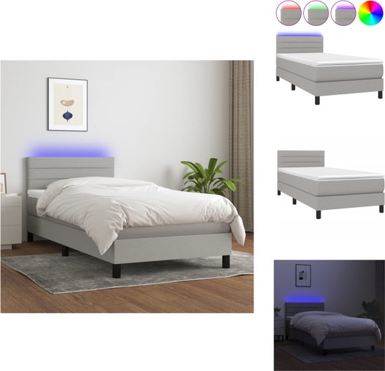 vidaXL Boxspring - LED - 193x90x78/88 cm - Lichtgrijs - Met pocketvering matras en huidvriendelijk topmatras - Bed