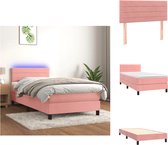 vidaXL Bed Roze fluweel 203x90x78/88cm - Pocketvering - LED-verlichting - Bed