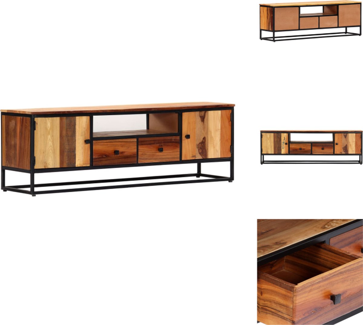 vidaXL - TV-meubel met deuren - Gerookt eiken - Hout en metaal -180x31.5x40 cm | Leen Bakker vidaXL - TV-meubel met deuren - Gerookt eiken - Hout en metaal -180x31.5x40 cm | Leen Bakker