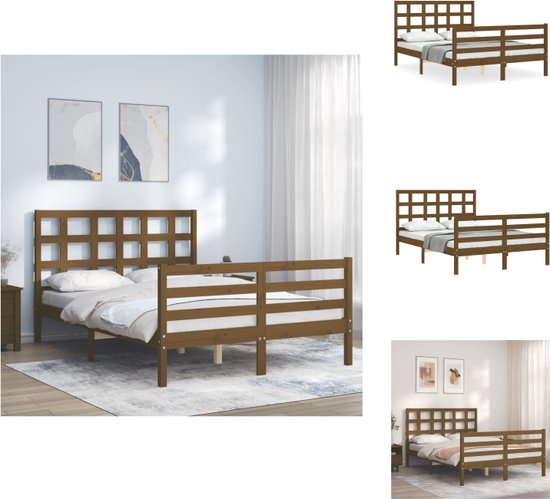 vidaXL Massief grenenhouten bedframe - 195.5 x 125.5 cm - Multifunctioneel - Honingbruin - Bed