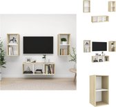vidaXL TV-meubelset Stereo - 37 x 37 x 72 cm - 37 x 37 x 107 cm - Wit en sonoma eiken - Spaanplaat - Kast