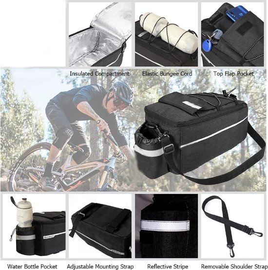 Fietstas Zwart - Koeltas - 7 Liter - Flessenhouder - Klittenband - Polyester van Fietstas — afbeelding 2