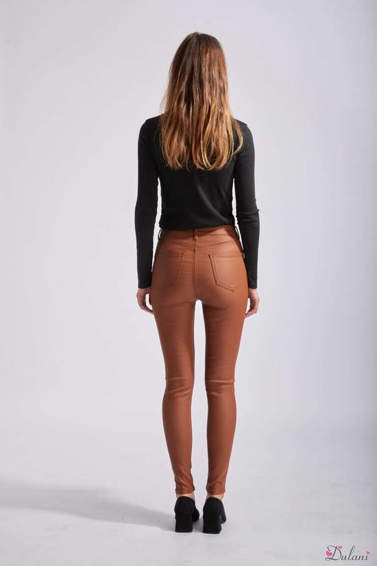 Broek Toxik3 hoge taille lederlook skinny camel