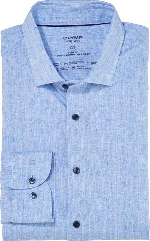 OLYMP 24/7 Level 5 body fit overhemd - tricot - koningsblauw - Strijkvriendelijk - Boordmaat: