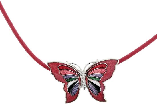 Behave Rode emaille vlinder ketting