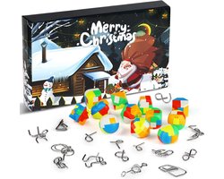 Adventskalender 2023, puzzelspellen, Kerstkalender geschenken, kerstkalender met 24 stuks plastic metalen puzzel, metalen draden, puzzel, plastic puzzel, behendigheidsspellen, voor kinderen en