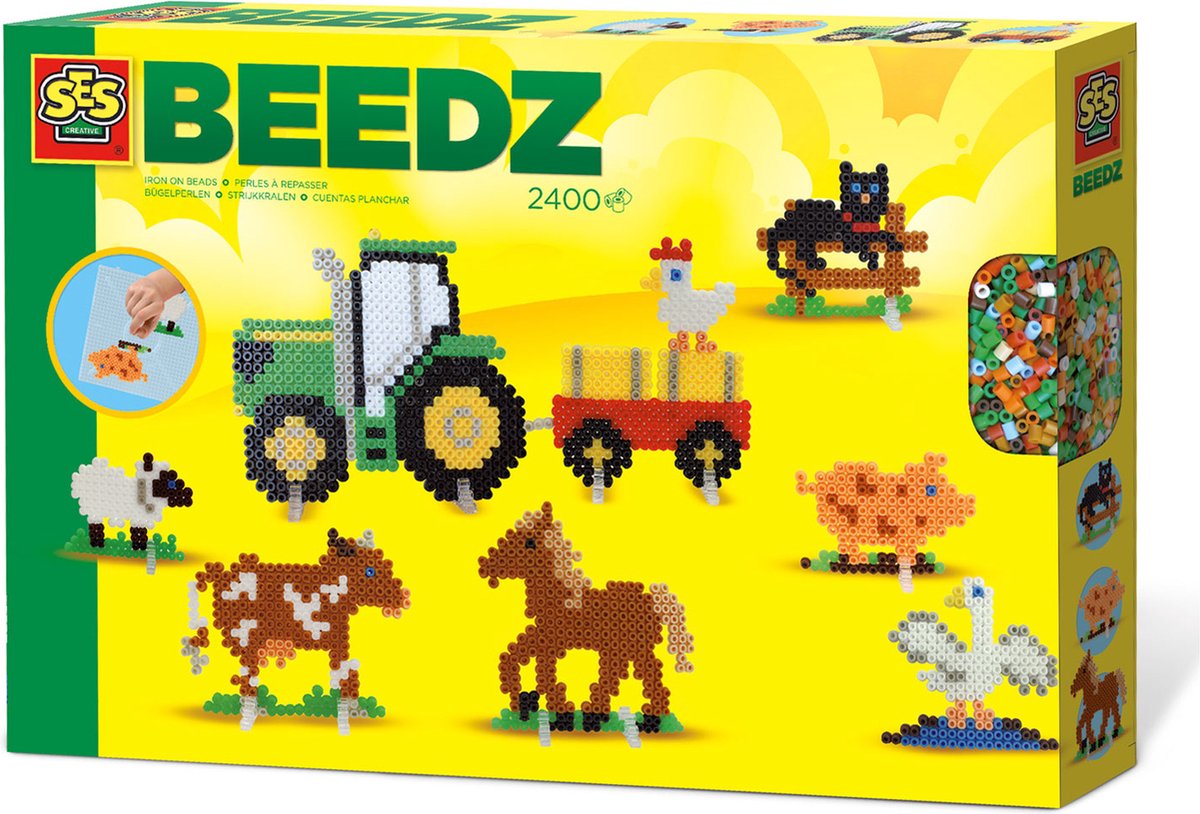 SES Creatief Boerderijdieren Strijkkralen PVC-vrij 2400 Kralen 6 Kleuren
