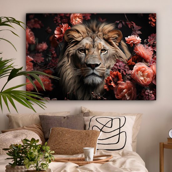 Peinture sur toile 120x80 cm - Fleurs de lion - Accessoires de décoration de chambre - Peintures animaux de salon - Décoration murale chambre - Décoration murale cuisine - Toile murale intérieur - Décoration maison