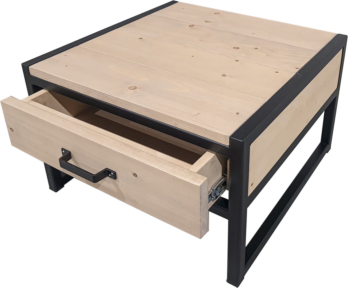 Industriële salontafel "Albany" - 80 x 80 x 40 cm - Hout en Staal - Handgemaakt