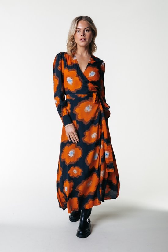 Colourful Rebel Lola Painted Flower Maxi Robe Portefeuille à Manches Longues - XS