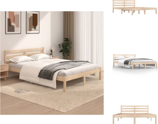 vidaXL Houten Bedframe - Grenenhout - 195.5 x 125.5 x 69.5 cm - Stevige Lattenbodem - Comfortabel Hoofdeinde - Bed