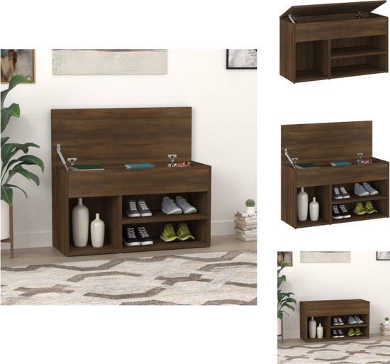 vidaXL Schoenenbank - Bruineiken - 80 x 30 x 45 cm - Praktisch bewerkt hout - Voldoende opbergruimte - Schoenenkast