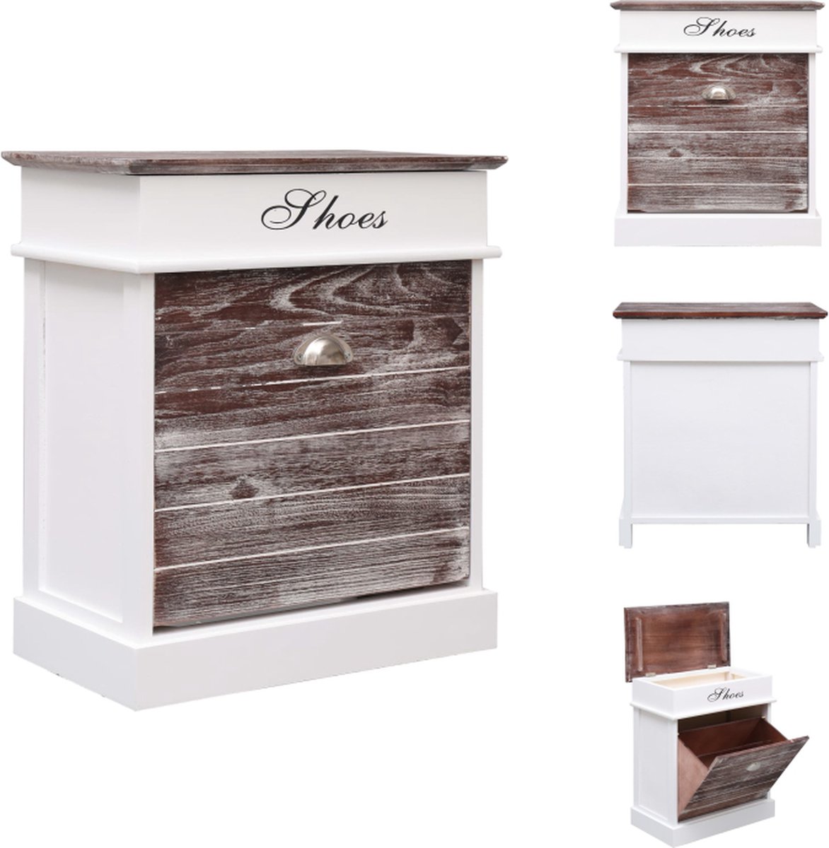 VidaXL Schoenenkast Paulowniahout 50 x 28 x 58 cm bruin wit Schoenenkast