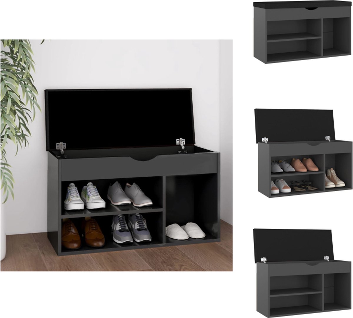 VidaXL Schoenenbank Grijs 80x30x47 cm opbergbank met kussen Schoenenkast