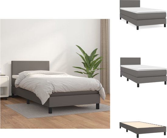 vidaXL Boxspringbed - Grijs Kunstleer - 203 x 100 x 78/88 cm - Pocketvering matras - Middelharde ondersteuning - Huidvriendelijk topmatras - Bed