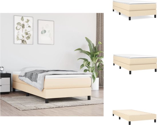 vidaXL Boxspringbed - Bedframe 203x100x25 cm - Pocketvering matras 100x200x20 cm - Huidvriendelijk topmatras 100x200x5 cm - Crème/wit - Duurzaam - Bed