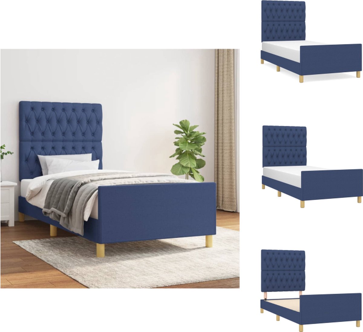 VidaXL Bedframe Blauw Multiplex Lattenbodem Verstelbare Hoogte Comfortabele Ondersteuning 203x103x118 128cm Bed