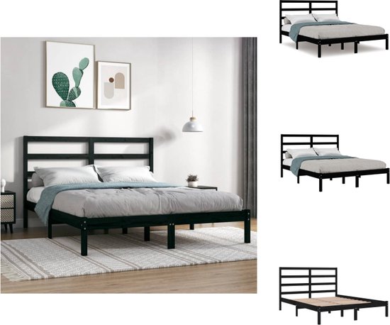 vidaXL Bedframe Zwart 140 x 200 cm - Massief grenenhout - Multiplex lattenbodem - 205.5 x 146 x 100 cm - Bed