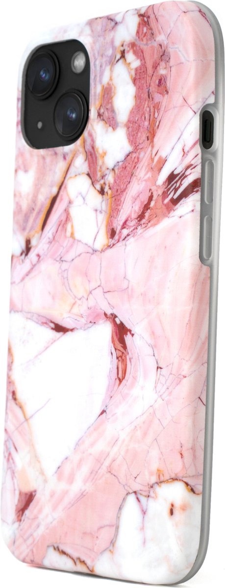 R2B® iPhone 15 hoesje Marmer geschikt voor Apple iPhone - Model De Bilt - Inclusief screenprotector - Roze/Wit/Oranje