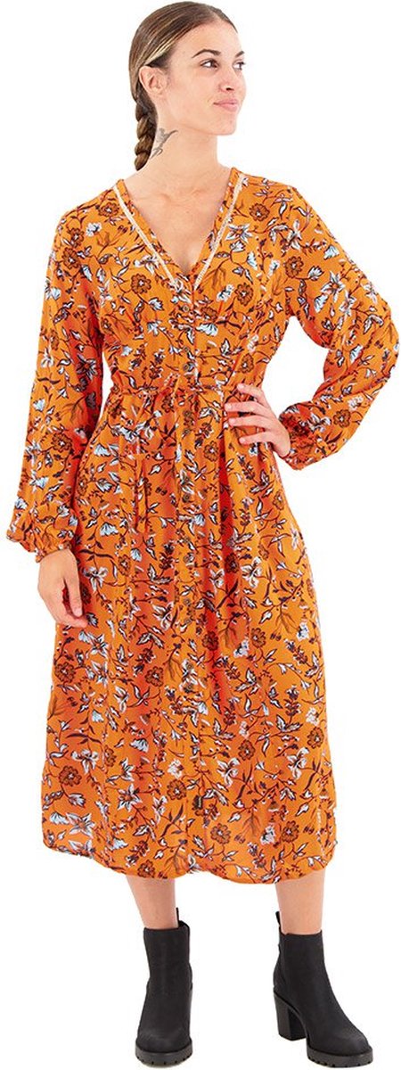 Superdry Printed V Tea Midi-jurk Met Lange Mouwen M Vrouw Oranje