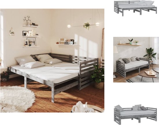 vidaXL Slaapbank Houten - Grijs - 203.5 x 185 x 68.5 cm - Geschikt voor 90 x 200 cm Matras - 2 stuks matrassen vereist - Bed