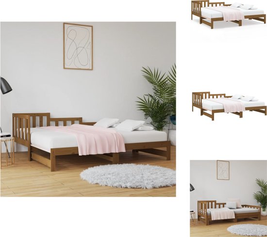 vidaXL Slaapbank Uitschuifbaar - Grenenhout - Honingbruin - 203.5 x 160 x 68.5 cm - Geschikt voor 80 x 200 cm matras - Gelat ontwerp - Eenvoudig gebruik - vidaXL - Bed