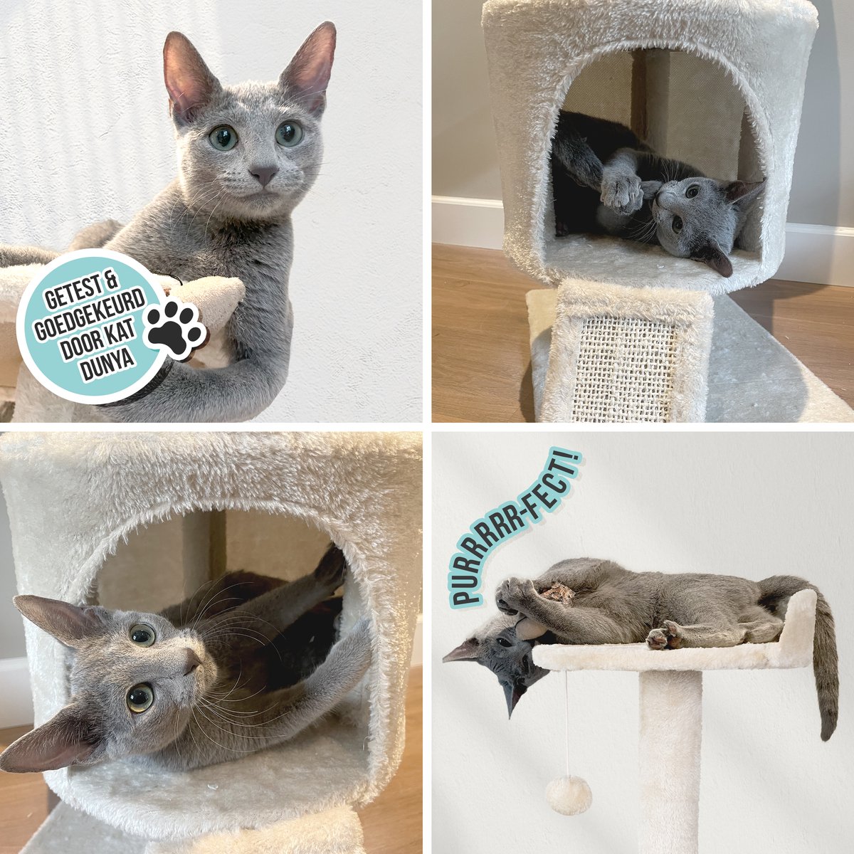 Krabpaal voor Katten - Kattenmand & Kattenspeelgoed - 3 Niveaus - Sisal Touw - 50 x 35 x 88 cm - Krabplank - Krabmat - Kattenhuis - Kattenbed - Kattenpaal - Krabton - Kattenmeubel - Kattentoren - Kattenspeeltjes - Kattenboom - Beige - PetVille – foto 5