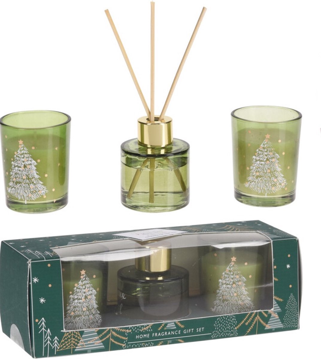 Kerst Geurset - 3-delig - Geurdiffuser - 2x Geurkaars - Kerst - kerst decoratie - geurverspreider - kerst cadeautjes