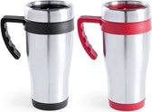 Set de 2 x tasses chauffantes argentées / tasses isothermes avec bord rouge et noir 500 ml